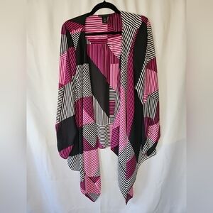 Lane Bryant Open Front Waterfall Fuscia/Black/Pink Cardigan Topper-Size: 18/20